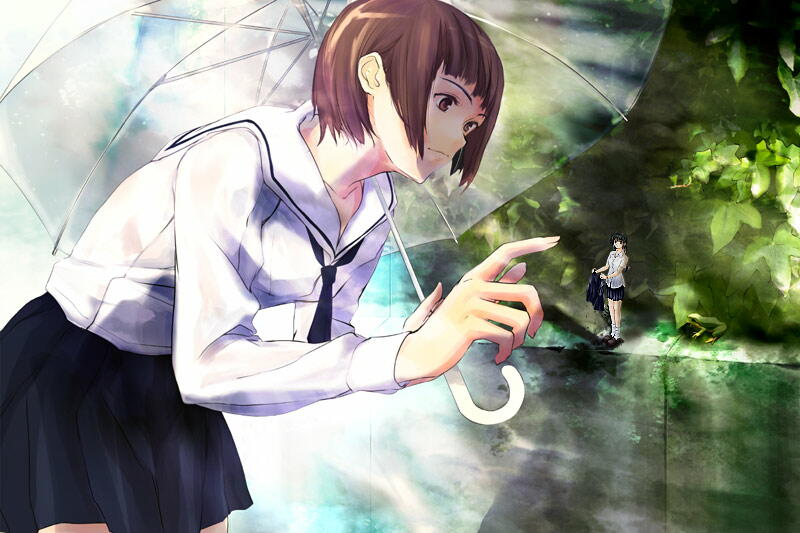 tagme, brown eyes, brown hair, mini person, minigirl, school uniform, short hair, umbrella