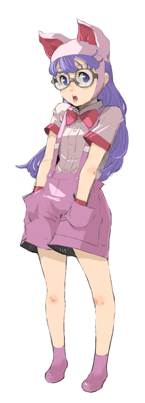 enami katsumi, norimaki arale, dr. slump, highres, 1girl, blue eyes, breasts, female focus, glasses, purple hair, small breasts, solo