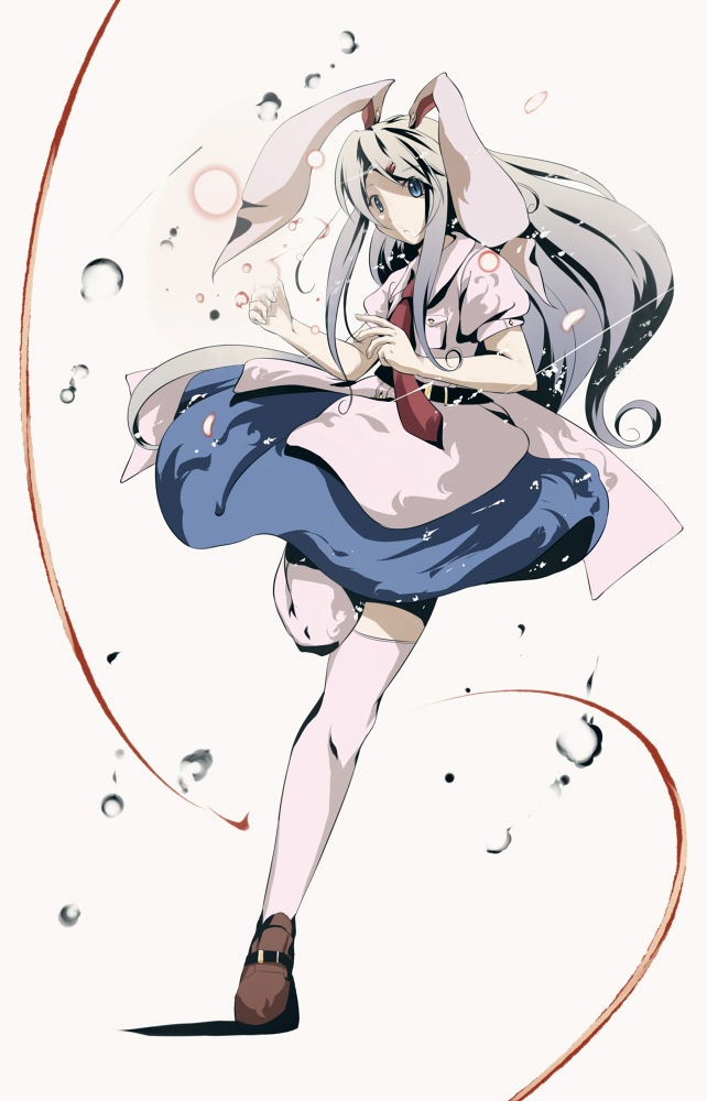 ryuu, ryuu (tsukinoyuki), reisen udongein inaba, touhou, 1girl, animal ears, female focus, hair ornament, hairclip, long hair, necktie, purple hair, rabbit ears, red eyes, red necktie, skirt, solo, thighhighs