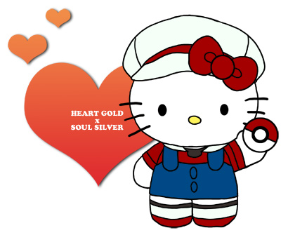 kyousuke, lyra (pokemon), hello kitty, nintendo, pokemon, pokemon hgss, sanrio, bad id, bad pixiv id, lowres, 00s, 1girl, copyright name, female focus, hat, hat ribbon, heart, holding, holding poke ball, newsboy cap, overalls, poke ball, poke ball (basic), red ribbon, ribbon, simple background, solo, white background