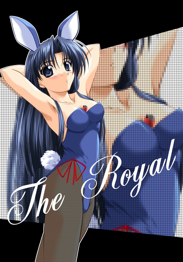 musashiya chougenbou, 1girl, animal ears, armpits, between breasts, blue eyes, blue hair, breasts, fake animal ears, female focus, fishnet pantyhose, fishnets, lighter, long hair, matching hair/eyes, medium breasts, pantyhose, playboy bunny, rabbit ears, solo, zoom layer