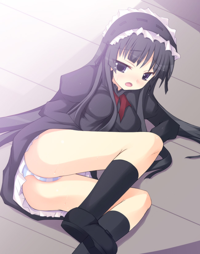 safi, akiyama mio, fuwafuwa time, k-on!, 00s, 1girl, alternate costume, female focus, maid, panties, solo, striped clothes, striped panties, underwear