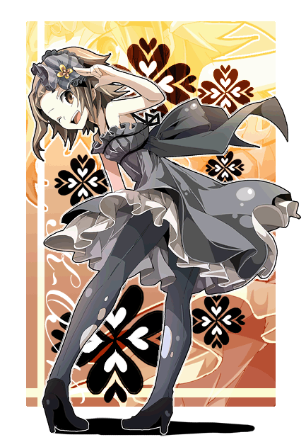 fruit punch, tainaka ritsu, don't say "lazy", k-on!, 00s, 1girl, alternate costume, brown hair, female focus, gothic lolita, high heels, lolita fashion, pantyhose, shoes, solo, tomboy, wink, yellow eyes