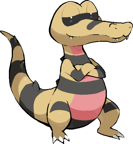 kawaanago, krokorok, nintendo, pokemon, commentary request, lowres, closed mouth, crossed arms, fangs, full body, gen 5 pokemon, nostrils, pokemon (creature), pokemon focus, smile, solo, spines, standing, transparent background