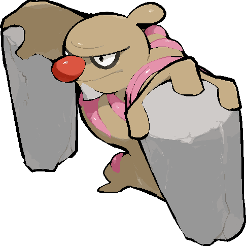 kawaanago, conkeldurr, nintendo, pokemon, commentary request, lowres, closed mouth, full body, gen 5 pokemon, holding, muscular, pillar, pokemon (creature), pokemon focus, red nose, solo, standing, transparent background