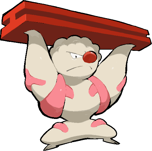 kawaanago, gurdurr, nintendo, pokemon, commentary request, lowres, arms up, closed mouth, full body, gen 5 pokemon, muscular, pokemon (creature), pokemon focus, red nose, solo, standing, steel beam, transparent background, v-shaped eyes