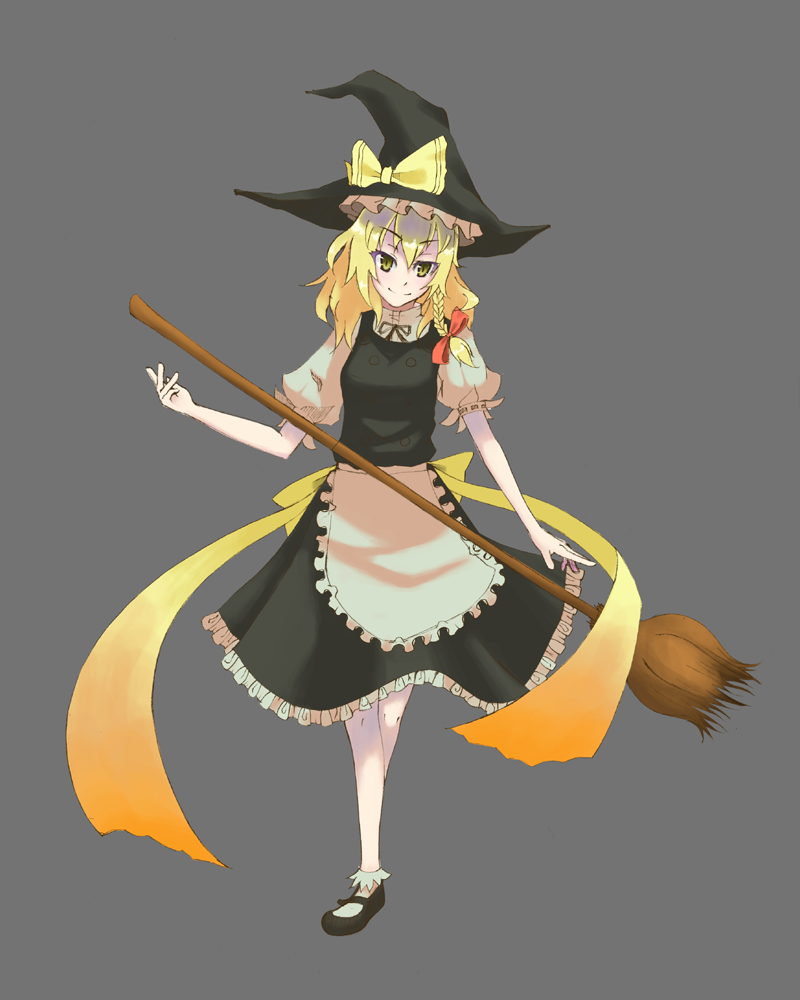 toufu, toufu (kasaharasho), kirisame marisa, touhou, bad id, bad pixiv id, 1girl, blonde hair, braid, broom, female focus, hat, short hair, solo, witch, witch hat, yellow eyes