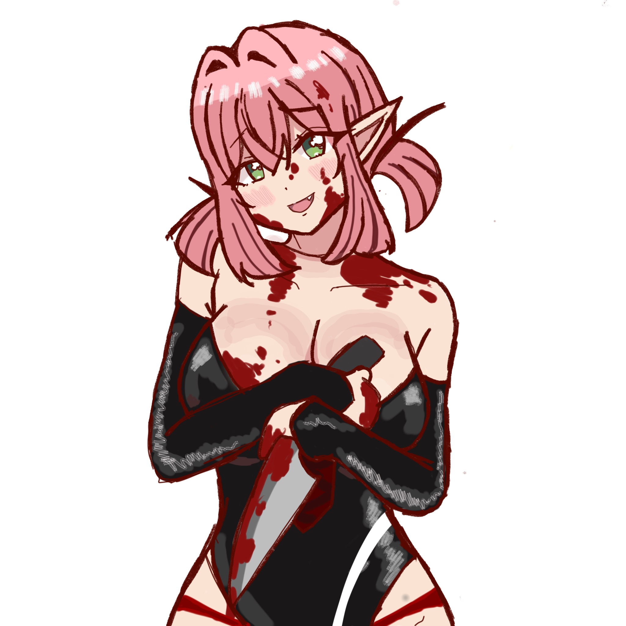 hanazono hakari, kimi no koto ga dai dai dai dai daisuki na 100-nin no kanojo, highres, non-web source, blood, breasts, green eyes, halloween, large breasts, pink hair