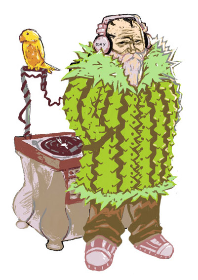 the end (metal gear), metal gear (series), metal gear solid, metal gear solid 3: snake eater, sony, 1boy, bald, beard, bird, camouflage, facial hair, headphones, male focus, old, old man, parrot, phonograph, solo, turntable, white background