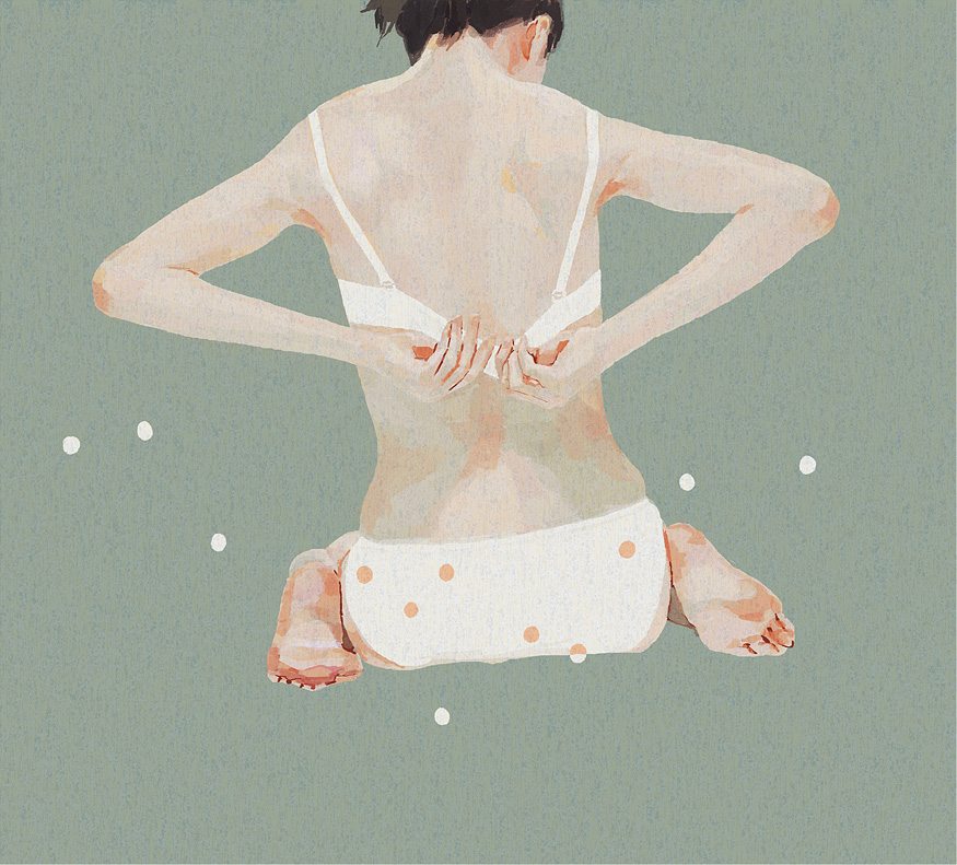 kumaori jun, original, bad id, bad pixiv id, 1girl, barefoot, bra, feet, female focus, lingerie, panties, solo, underwear, underwear only, undressing