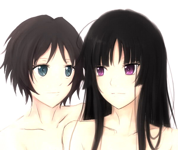 artist request, character request, copyright request, tagme, bare shoulders, black hair, brown hair, green eyes, long hair, purple eyes, short hair
