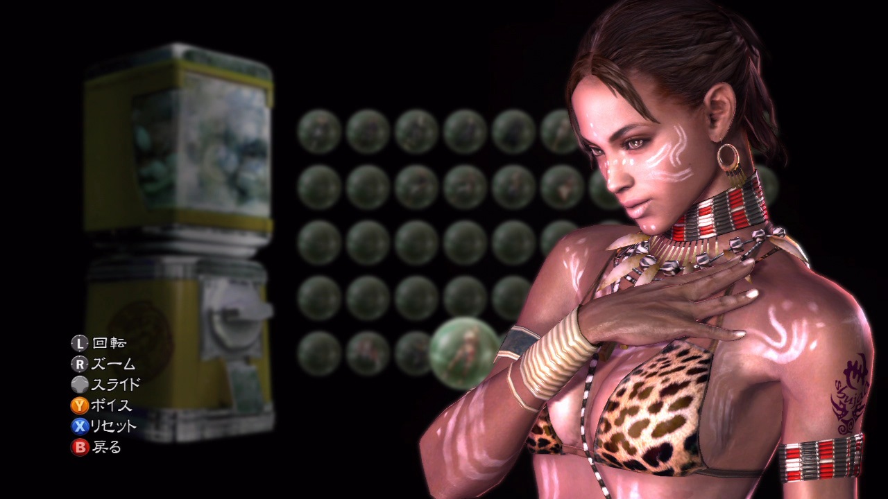 sheva alomar, capcom, resident evil, resident evil 5, official art, 3d, alternate costume, bikini, bikini top only, black theme, brown eyes, brown hair, earrings, jewelry, short hair, swimsuit, tattoo, tribal
