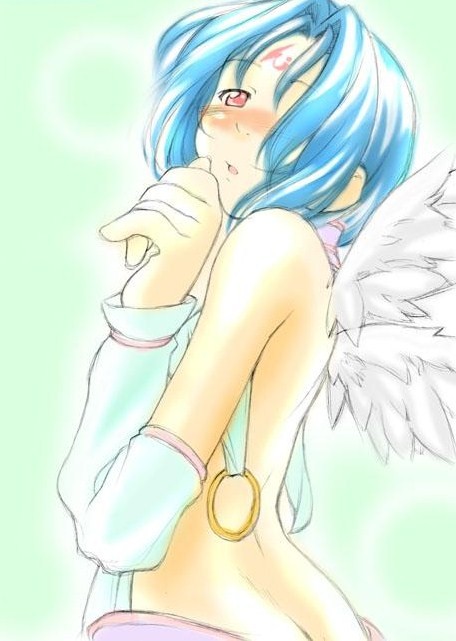 subaru (.hack//), .hack//, .hack//sign, bandai, cyber connect 2, 00s, blue hair, blush, red eyes, short hair, wings
