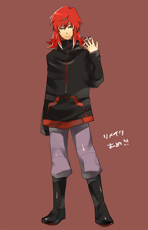 koukou jirou, pane, silver (pokemon), nintendo, pokemon, pokemon gsc, bad id, bad pixiv id, 1990s (style), 1boy, between fingers, blue eyes, boots, holding, long sleeves, male focus, poke ball, red hair, retro artstyle, smirk, solo