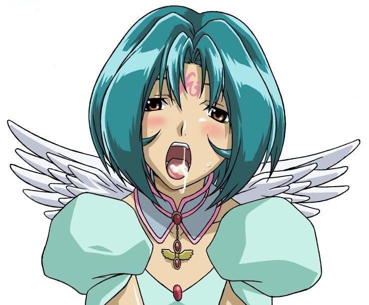 subaru (.hack//), .hack//, .hack//sign, bandai, cyber connect 2, 00s, blue hair, blush, cum, cum in mouth, short hair, wings