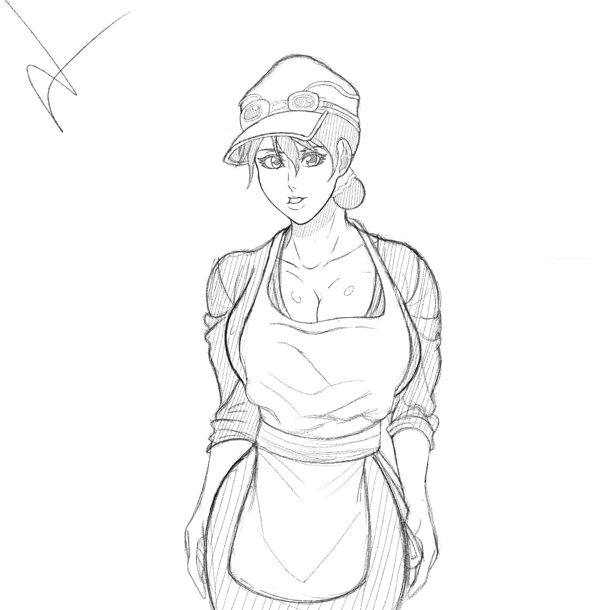 bkaart27, unagiya ikumi, bleach, bleach: jigoku-hen, highres, 1girl, apron, breasts, cleavage, collarbone, hat, large breasts, official alternate costume, solo