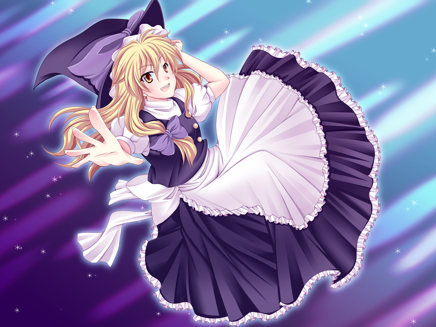 kona panda, kirisame marisa, touhou, bad id, bad pixiv id, 1girl, blonde hair, female focus, hat, solo, witch, witch hat, yellow eyes
