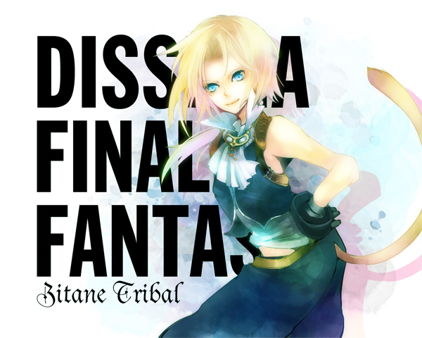 yu-kichi, yuukichi, zidane tribal, dissidia final fantasy, final fantasy, final fantasy ix, bad id, bad pixiv id, 00s, 1boy, blonde hair, blue eyes, character name, copyright name, gloves, light smile, long hair, male focus, solo, tail