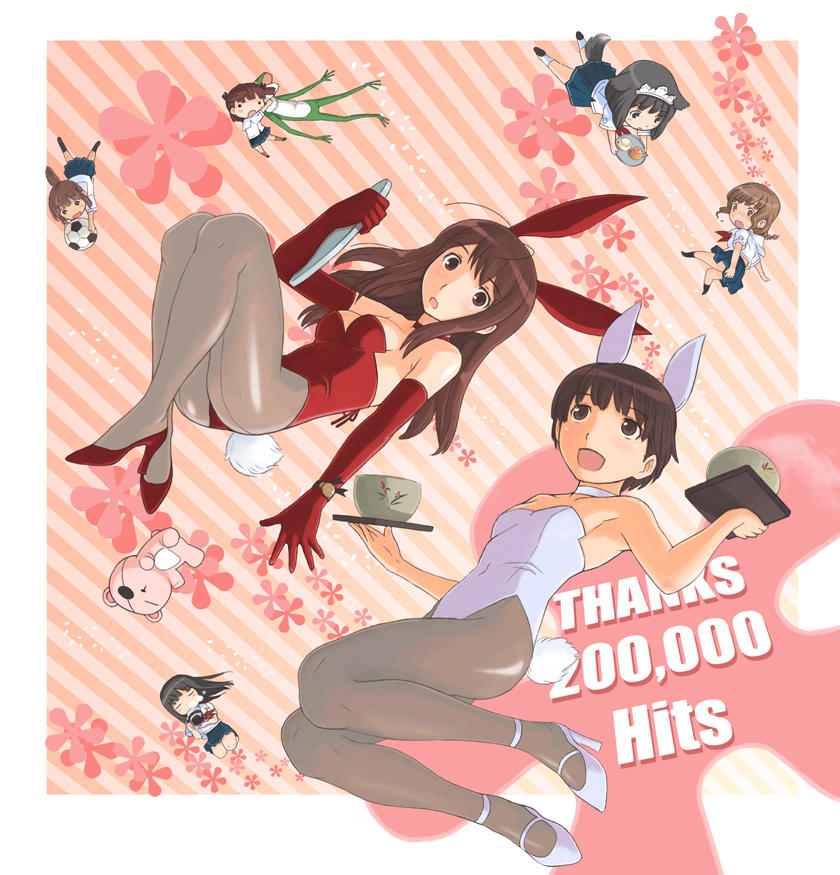 aihara nana, futami eriko, hoshino yuumi, mizusawa mao, sakino asuka, satonaka narumi, shijou mitsuki, kimi kiss, bunny girl, 6+girls, animal ears, multiple girls, pantyhose, playboy bunny, rabbit ears, rabbit tail, tail, waitress