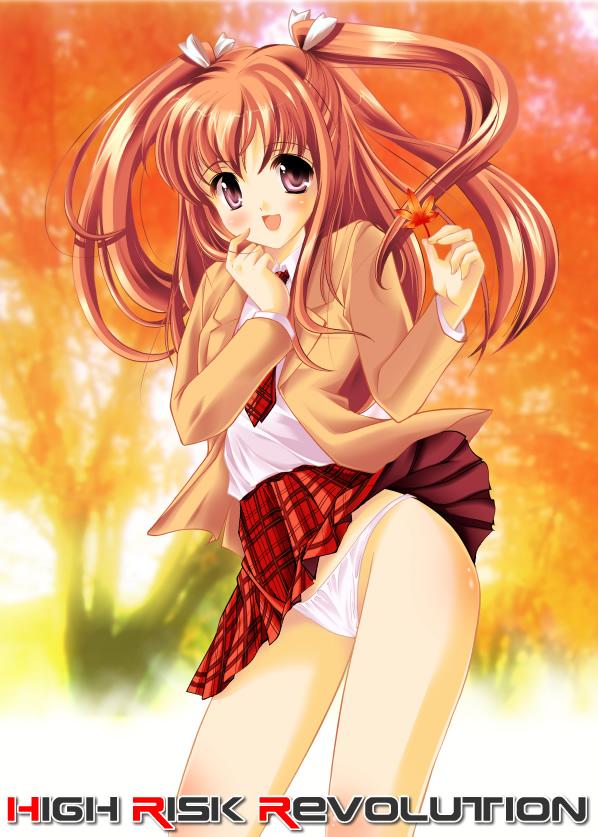 blush, panties, skirt, skirt lift, smile, thighs, twintails, underwear