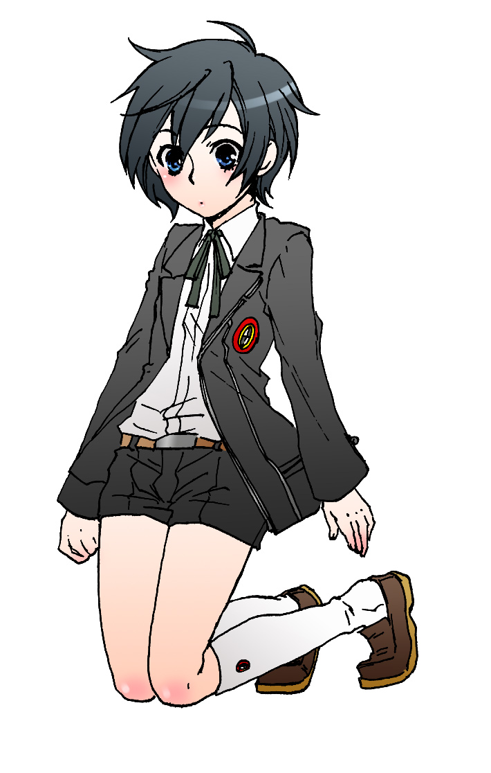 sushi (artist), yuuki makoto (persona 3), atlus, persona, persona 3, 1boy, androgynous, black hair, crossdressing, crossdressing (mtf), male focus, solo