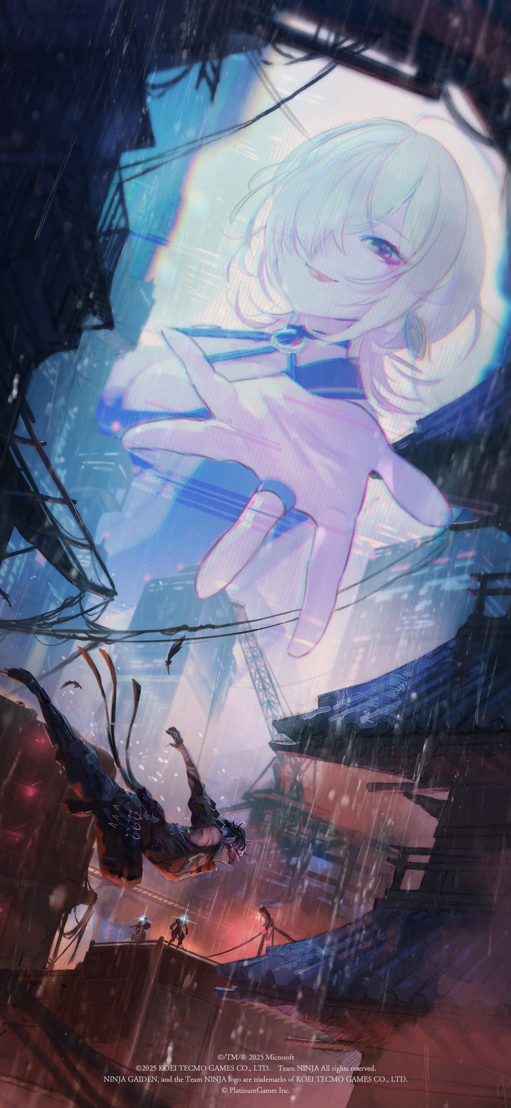 seori (ninja gaiden), yakumo (ninja gaiden), koei tecmo, microsoft, ninja gaiden, ninja gaiden 4, platinumgames, team ninja, official art, breasts, cleavage, hair over one eye, large breasts, looking at viewer, smile, white hair