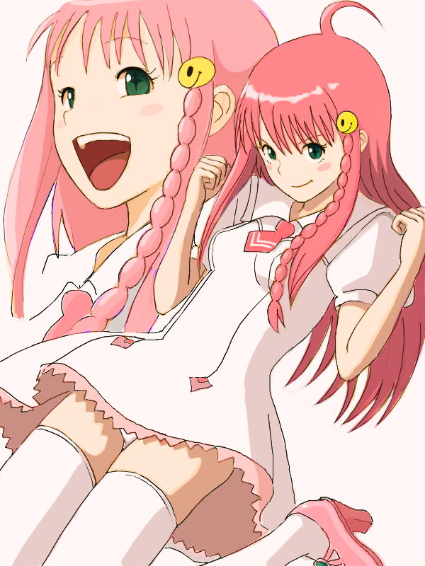 kokudou juunigou, nono (top wo nerae 2!), top wo nerae! (series), top wo nerae 2!, pink footwear, bad id, bad pixiv id, 00s, 1girl, braid, green eyes, high heels, long hair, panties, pantyshot, pink hair, school uniform, shoes, thighhighs, underwear, white panties, zettai ryouiki