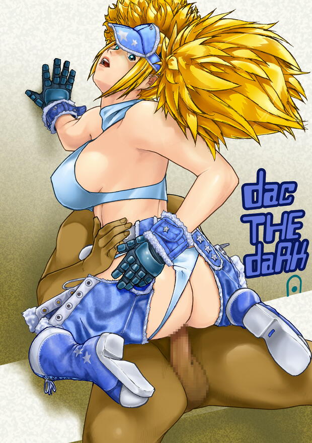 blue mary, kof: maximum impact, snk, the king of fighters, 1boy, 1girl, against wall, alternate costume, alternate hairstyle, ass, blonde hair, blue eyes, boots, breasts, censored, from behind, girl on top, gloves, hetero, huge ass, kneeling, large breasts, leaning back, long hair, looking back, open mouth, panties, reverse cowgirl position, sex, sideboob, sitting, straddling, surprised, twintails, underwear, upright straddle, vaginal