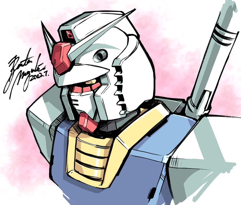 magaki ryouta, rx-78-2 gundam, gundam, mobile suit gundam, bad id, gradient background, mecha, no humans, robot, simple background, solo