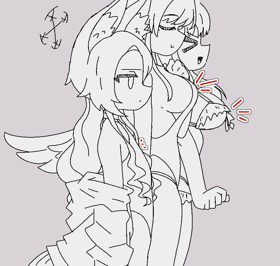 neamosub, mika (blue archive), mika (swimsuit) (blue archive), nagisa (blue archive), nagisa (swimsuit) (blue archive), seia (blue archive), seia (swimsuit) (blue archive), blue archive, > <, 3girls, animal ear fluff, animal ears, bikini, breasts, bust chart, closed eyes, closed mouth, expressionless, feathered wings, female focus, flat chest, flat color, fox ears, fox girl, frilled bikini, frills, from side, grey background, greyscale, halo, hand on own chest, hand up, happy, jacket, jaggy lines, large breasts, long hair, long sleeves, monochrome, multiple girls, notice lines, off shoulder, one-piece swimsuit, open clothes, open jacket, open mouth, profile, side ponytail, sideboob, sidelocks, simple background, sketch, smile, spot color, standing, swimsuit, tea party (blue archive), u u, wings