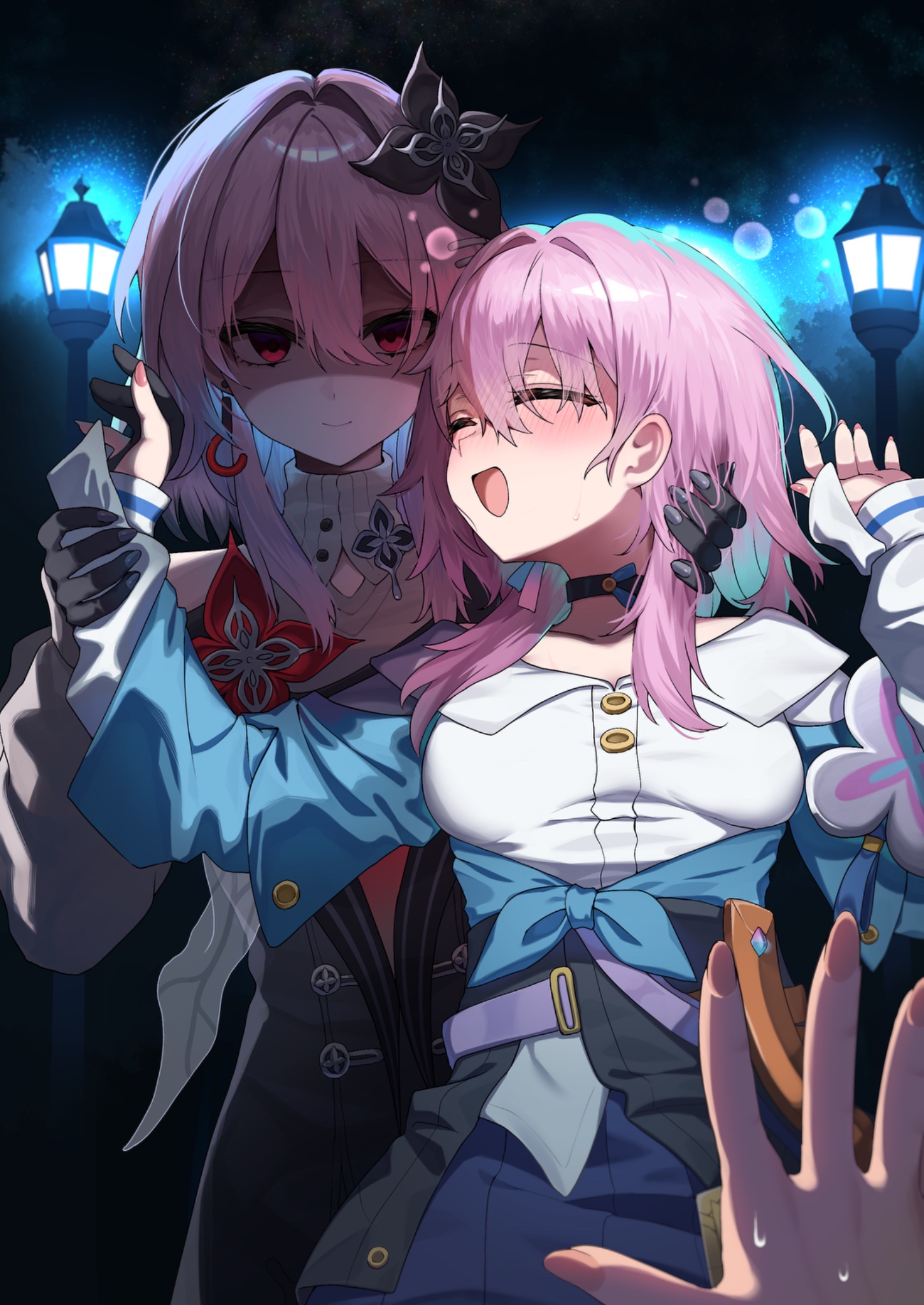 pinponpaaru, evernight (honkai: star rail), march 7th (honkai: star rail), honkai: star rail, honkai (series), tagme, 2girls, blush, multiple girls