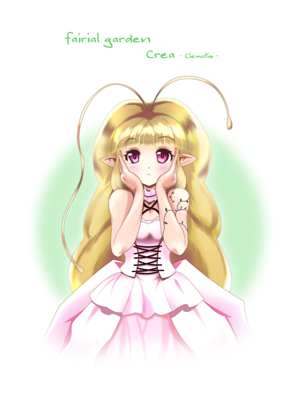 sys.ao, bad id, bad pixiv id, antenna hair, blonde hair, long hair, pink eyes, pointy ears, solo