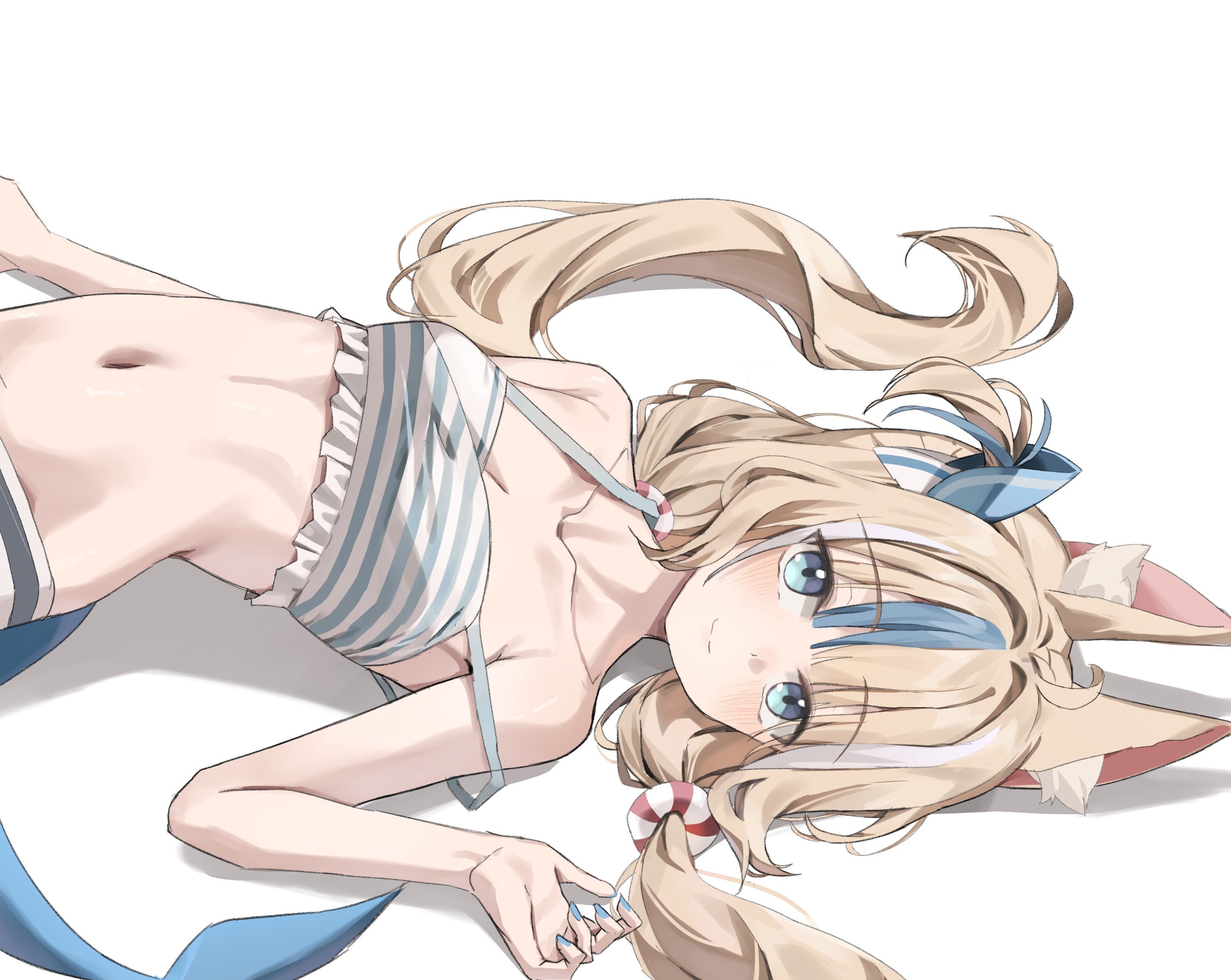 scarlet (wv0102), sameko saba, indie virtual youtuber, highres, tagme, 1girl, animal ears, blonde hair, looking at viewer, navel, smile, toned, toned female, white background