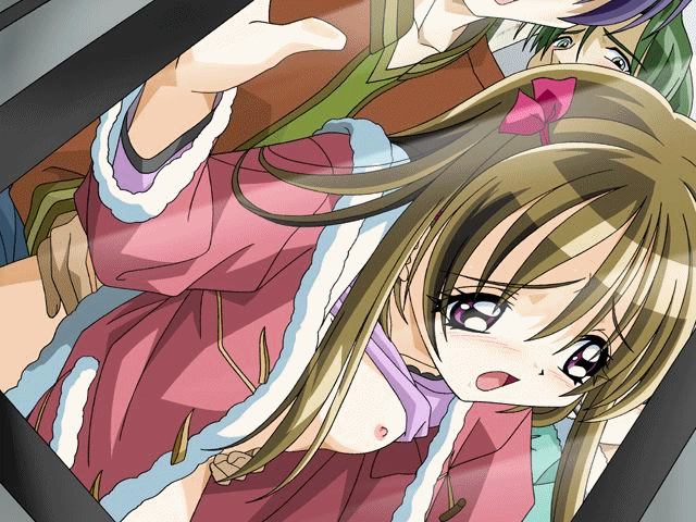 momohashi maina, inmai baby, animated, animated gif, against glass, breasts, brown hair, clothed sex, clothes lift, exhibitionism, flat chest, hair ribbon, loli, nipples, open mouth, public indecency, ribbon, sex, shirt lift, small breasts, window