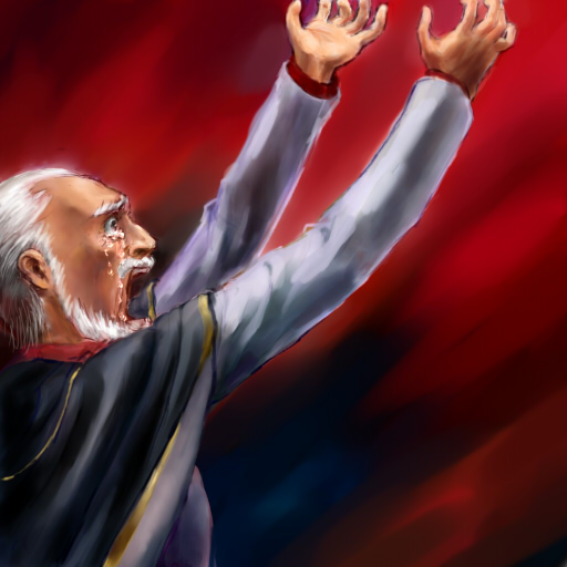 matsuda yuusuke, ushiromiya kinzou, umineko no naku koro ni, 00s, 1boy, arms up, beard, facial hair, male focus, outstretched arms, promotions (meme), solo, tears, white hair
