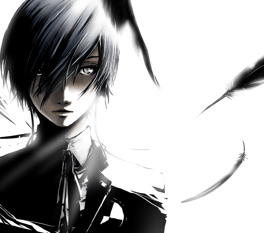 haruhu, yuuki makoto (persona 3), atlus, persona, persona 3, bad id, bad pixiv id, 1boy, black hair, feathers, grey eyes, male focus, school uniform, solo