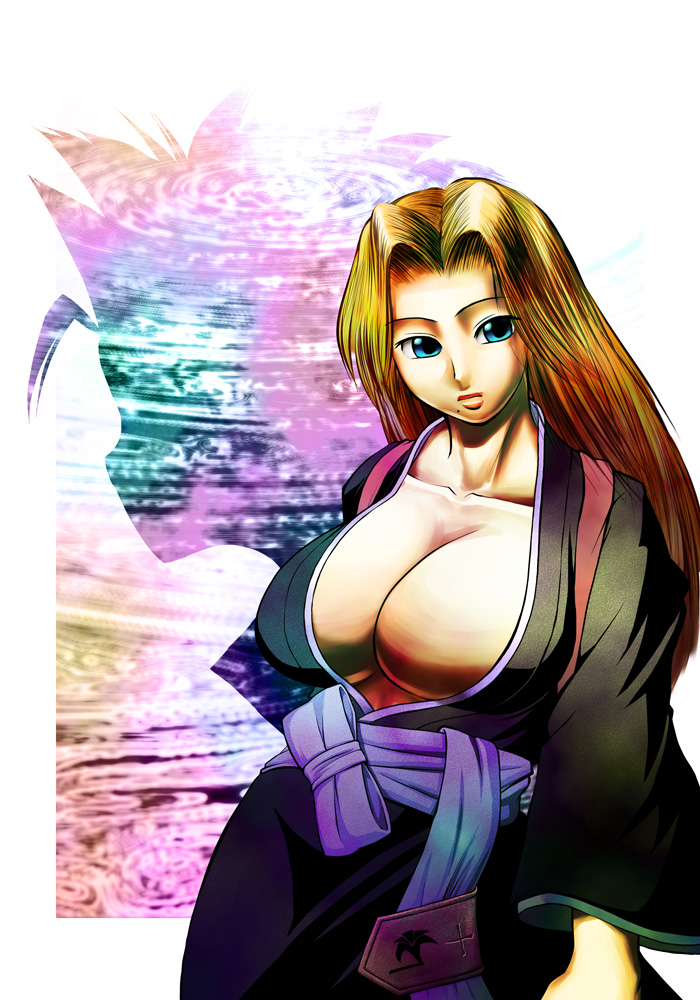 matsumoto rangiku, bleach, artist request, 00s, blue eyes, breasts, cleavage, huge breasts, long hair, orange hair, red hair