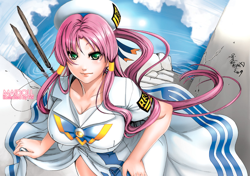 fei (maidoll), mizunashi akari, aria (manga), 00s, 1girl, aged up, alternate hair length, alternate hairstyle, blouse, breasts, female focus, hair tubes, large breasts, long hair, ponytail, shirt, solo, very long hair, white shirt