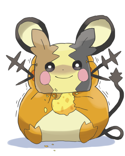 bubukka, dedenne, morpeko, morpeko (full), nintendo, pokemon, commentary request, berry (pokemon), character mask, eating, facing viewer, full body, gen 6 pokemon, gen 8 pokemon, mask, no humans, pokemon (creature), pokemon focus, sitrus berry, sitting, solo, white background