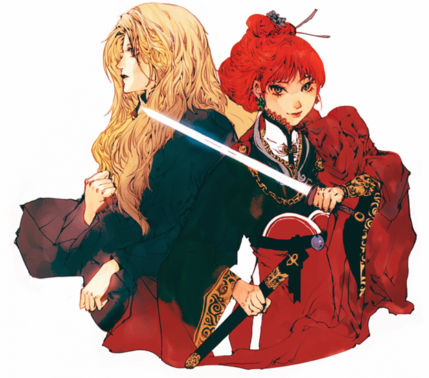 camayu, keiki (juuni kokuki), nakajima youko, juuni kokuki, bad id, bad pixiv id, blonde hair, chinese clothes, dress, earrings, glowing, hair ornament, hanfu, jewelry, jian (weapon), lips, long hair, red hair, scabbard, sheath
