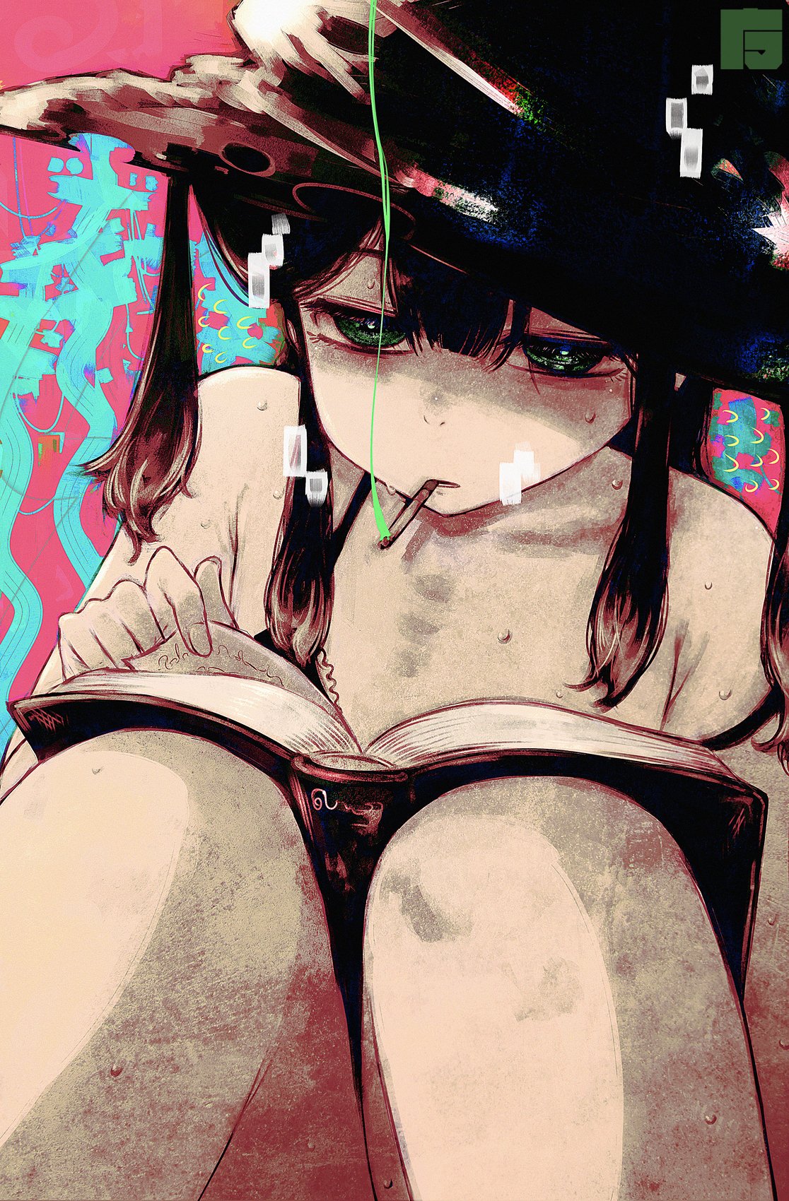 sibanoue1561, tagme, 1girl, expressionless, green eyes, hat, looking at viewer, witch, witch hat