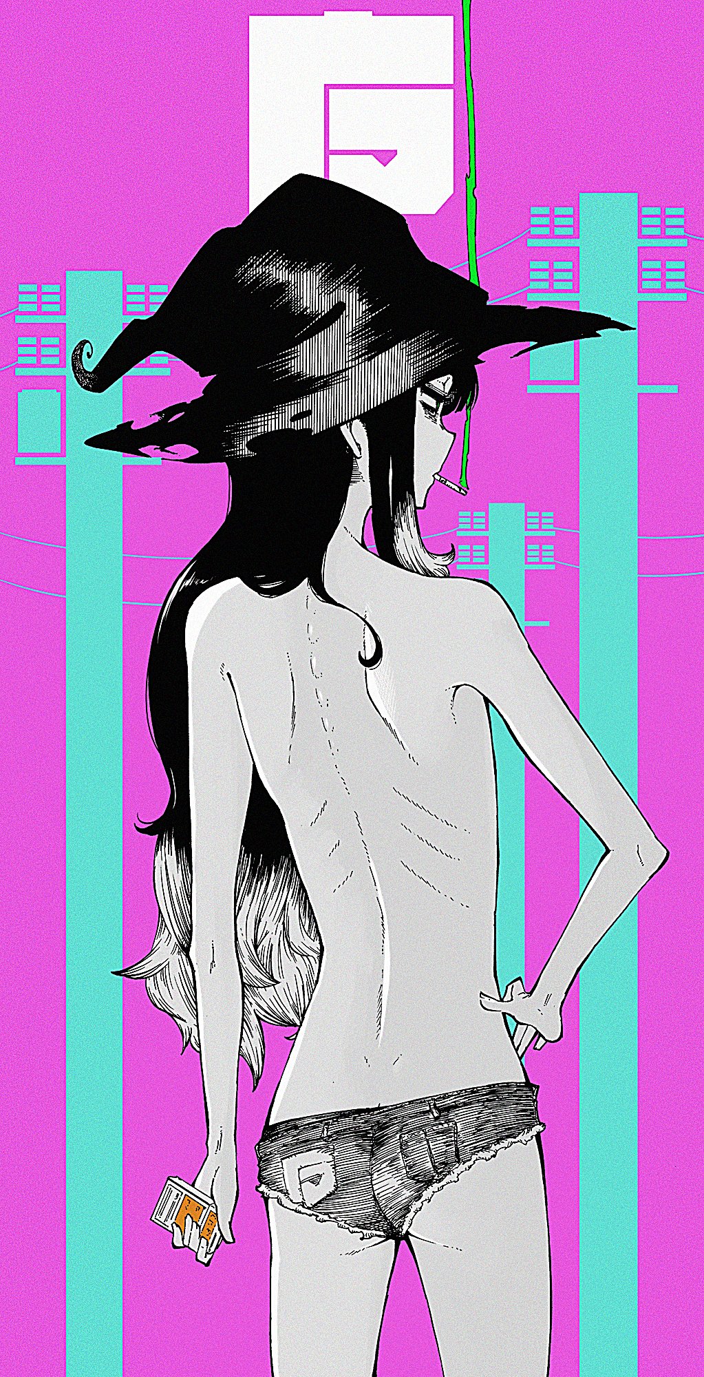 sibanoue1561, tagme, 1girl, ass, butt crack, green eyes, hat, witch, witch hat