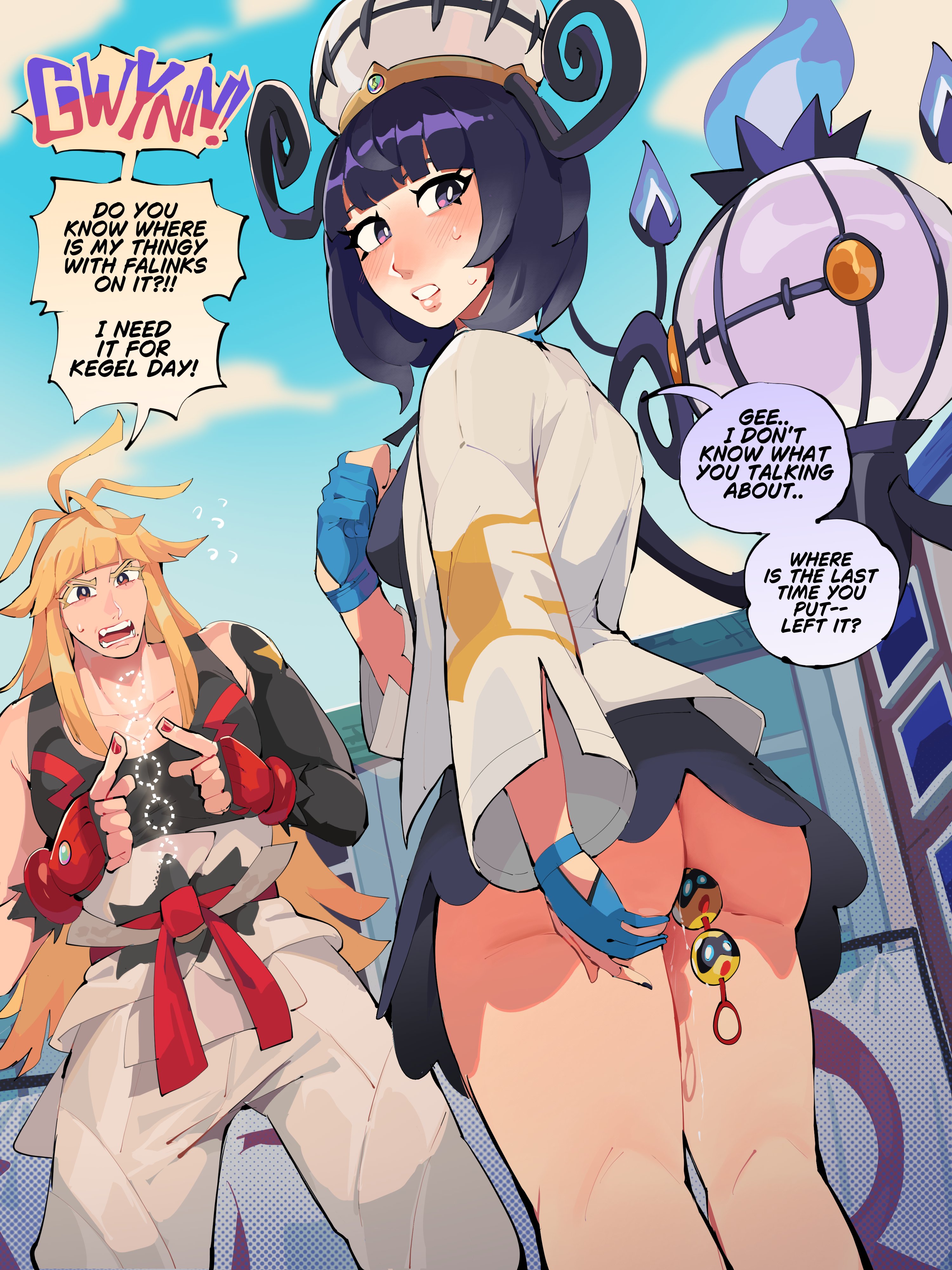 diforland, chandelure, gwynn (pokemon), ivor (pokemon), nintendo, pokemon, pokemon legends: z-a, absurdres, highres, 1boy, 1girl, anal, anal beads, anal fluid, anal object insertion, black hair, blonde hair, brother and sister, coat, fire, gen 5 pokemon, gloves, hat, long hair, long sleeves, mole, mole under mouth, no legwear, object insertion, open mouth, partially fingerless gloves, pokemon (creature), purple eyes, purple fire, sex toy, short hair, siblings, white coat