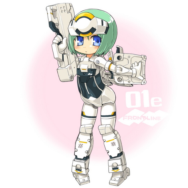 dd (ijigendd), werkstra, busou shinki, 10s, armor, blue eyes, chibi, doll joints, green hair, joints, mecha musume