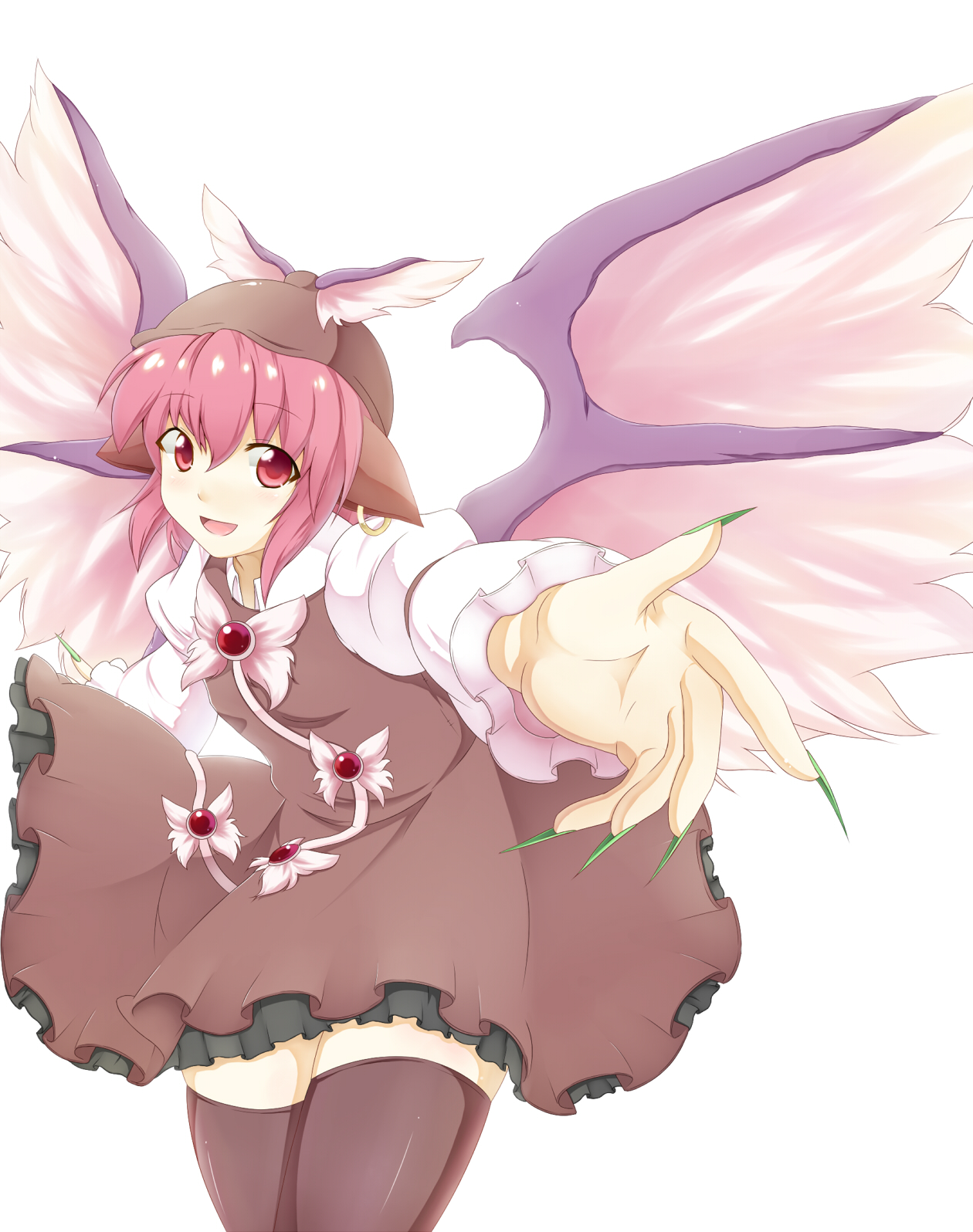 fuuen (akagaminanoka), mystia lorelei, touhou, bad id, bad pixiv id, highres, 1girl, female focus, green nails, nail polish, solo, thighhighs, zettai ryouiki