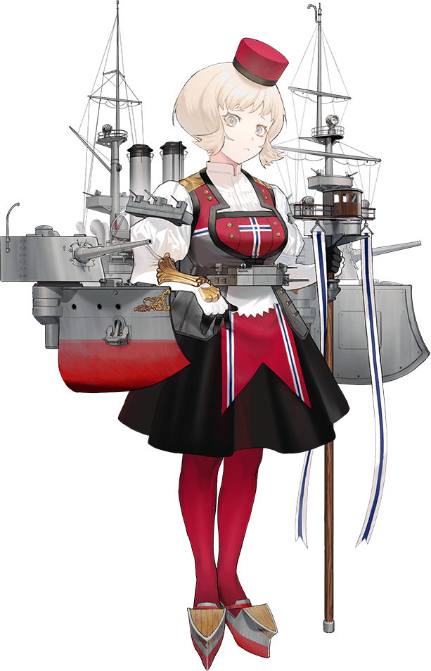 akira (kadokawa), kantai collection, bad link, official art, 1girl, black skirt, blonde hair, cross, full body, grey eyes, hat, looking at viewer, machinery, mast, norge (kancolle), pantyhose, red hat, red pantyhose, short hair, skirt, smokestack, solo, standing, transparent background