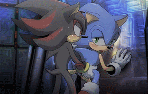 shadow the hedgehog, sonic the hedgehog, sonic (series), animated, animated gif, lowres, 2boys, anal, blush, furry, furry male, green eyes, male focus, male penetrated, multiple boys, open mouth, red eyes, sex, sweat, uncensored, yaoi