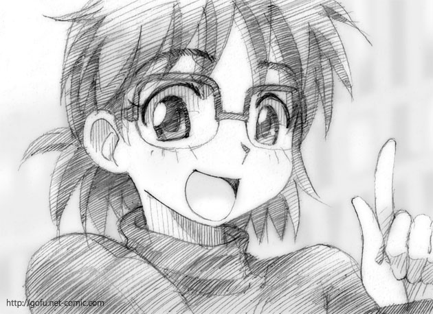 gofu, sheska (fma), fullmetal alchemist, traditional media, 00s, 1girl, female focus, glasses, greyscale, monochrome, open mouth, portrait, short hair, sketch, smile, solo, turtleneck