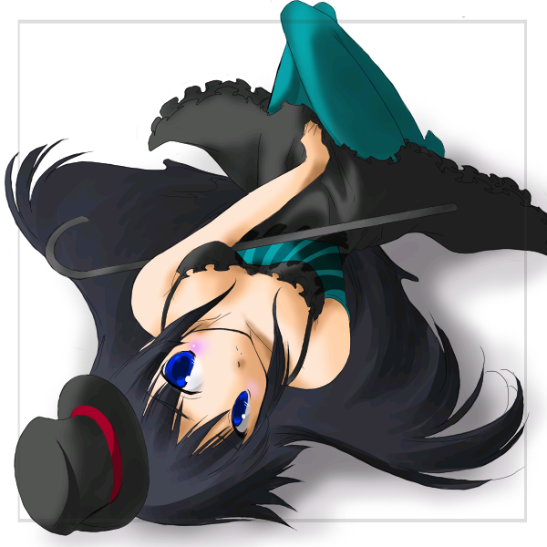 muraya, akiyama mio, don't say "lazy", k-on!, bad id, bad pixiv id, 00s, 1girl, aqua pantyhose, black hair, blue eyes, blue pantyhose, cane, dress, female focus, hat, long hair, lying, mini hat, mini top hat, pantyhose, solo, top hat