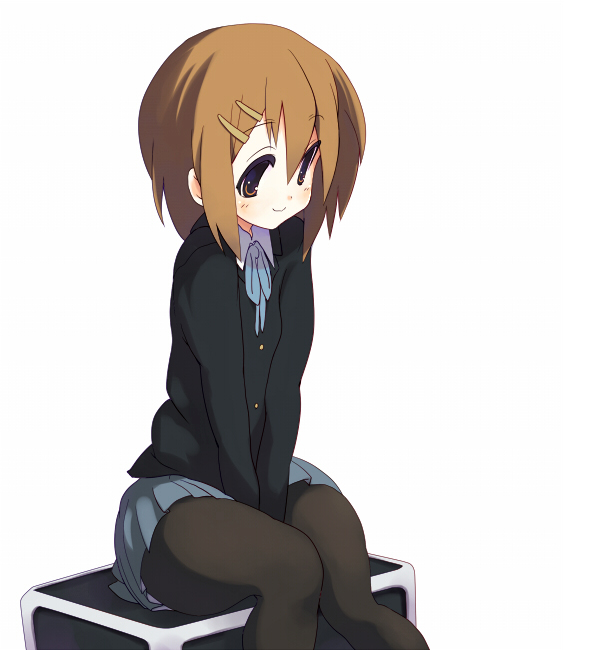 sora to umi, hirasawa yui, k-on!, 00s, box, brown eyes, pantyhose, school uniform, short hair, sitting